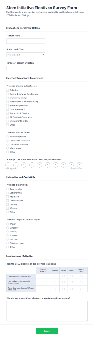 Stem Initiative Electives Survey Form Template