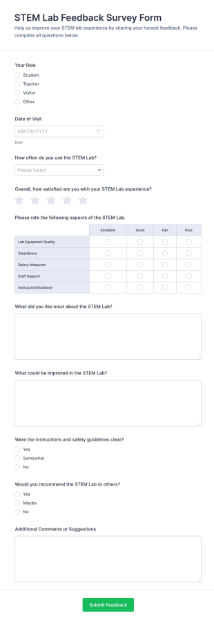 STEM Lab Feedback Survey Form Template