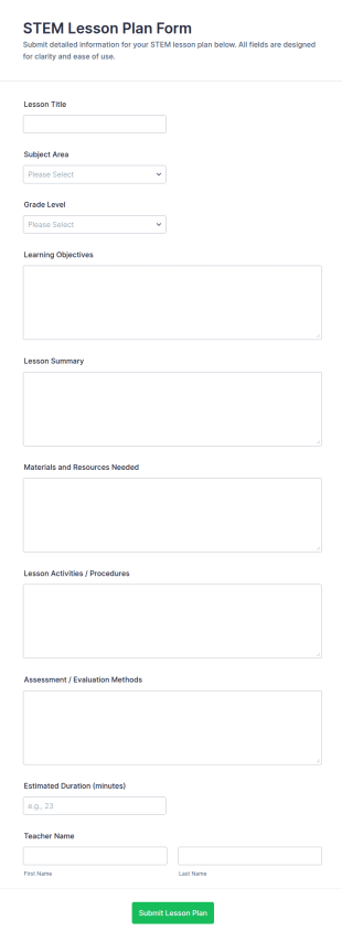 STEM Lesson Plan Form Template