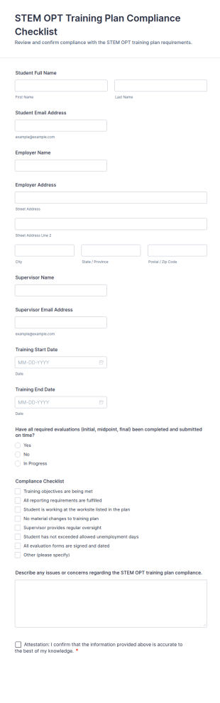 STEM OPT Training Plan Compliance Checklist Form Template