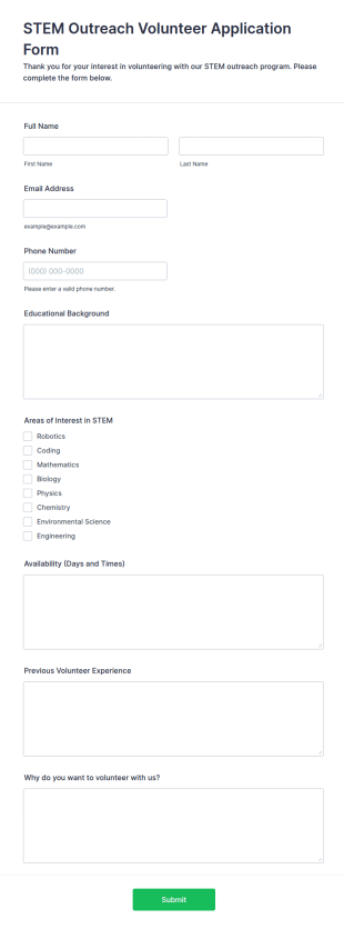 STEM Outreach Volunteer Application Form Template