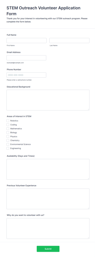 STEM Outreach Volunteer Application Form Form Template