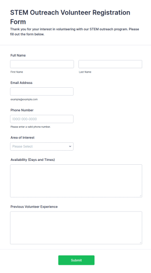 STEM Outreach Volunteer Registration Form Template