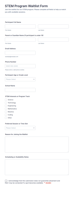 STEM Program Waitlist Form Template