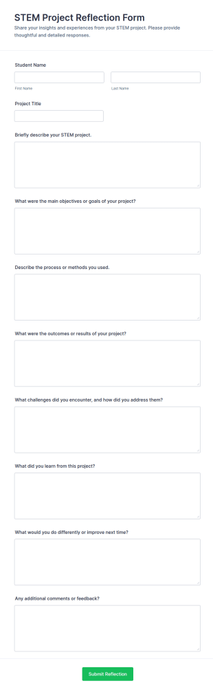 STEM Project Reflection Form Template