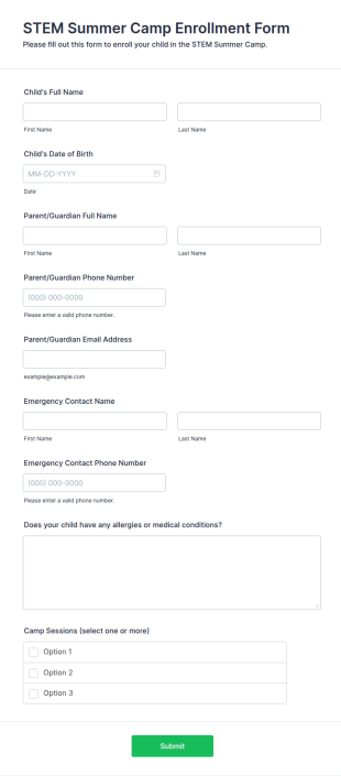 STEM Summer Camp Enrollment Form Template