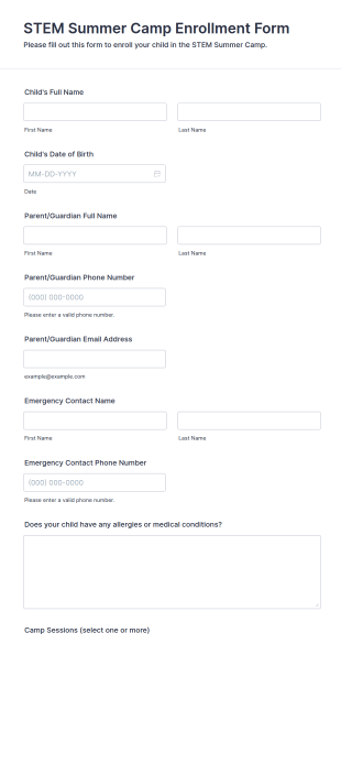 STEM Summer Camp Enrollment Form Template
