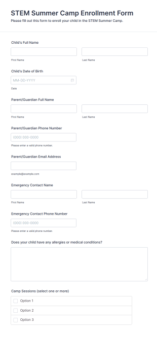 STEM Summer Camp Enrollment Form Template