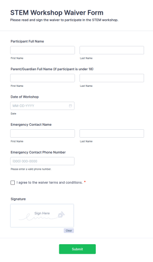STEM Workshop Waiver Form Template
