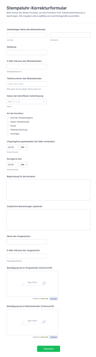 Stempeluhr Korrekturformular
