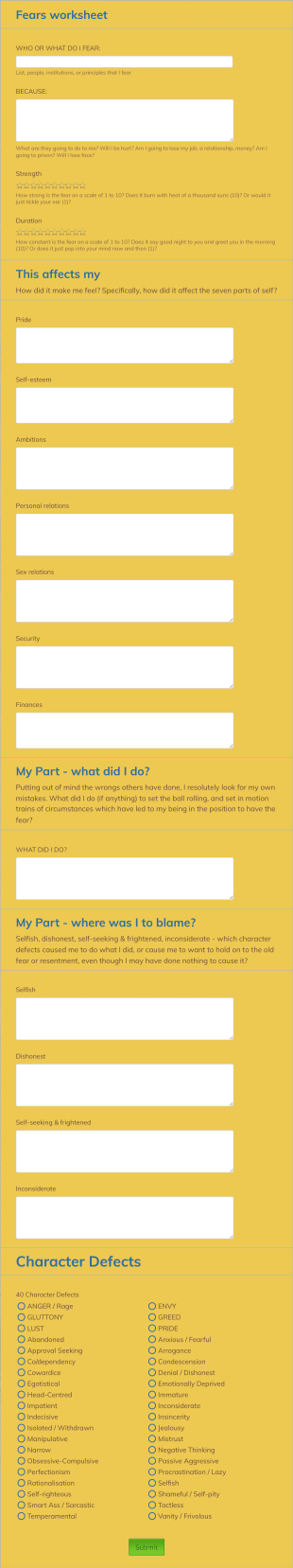 Step 4 Fears Inventory Form Template
