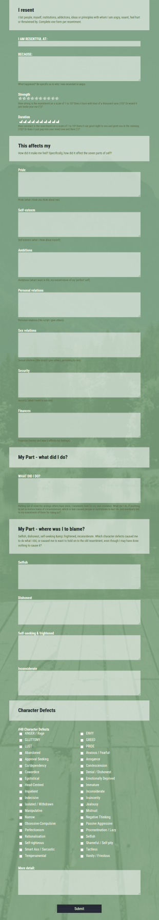 Step 4 Resentments Inventory Form Template