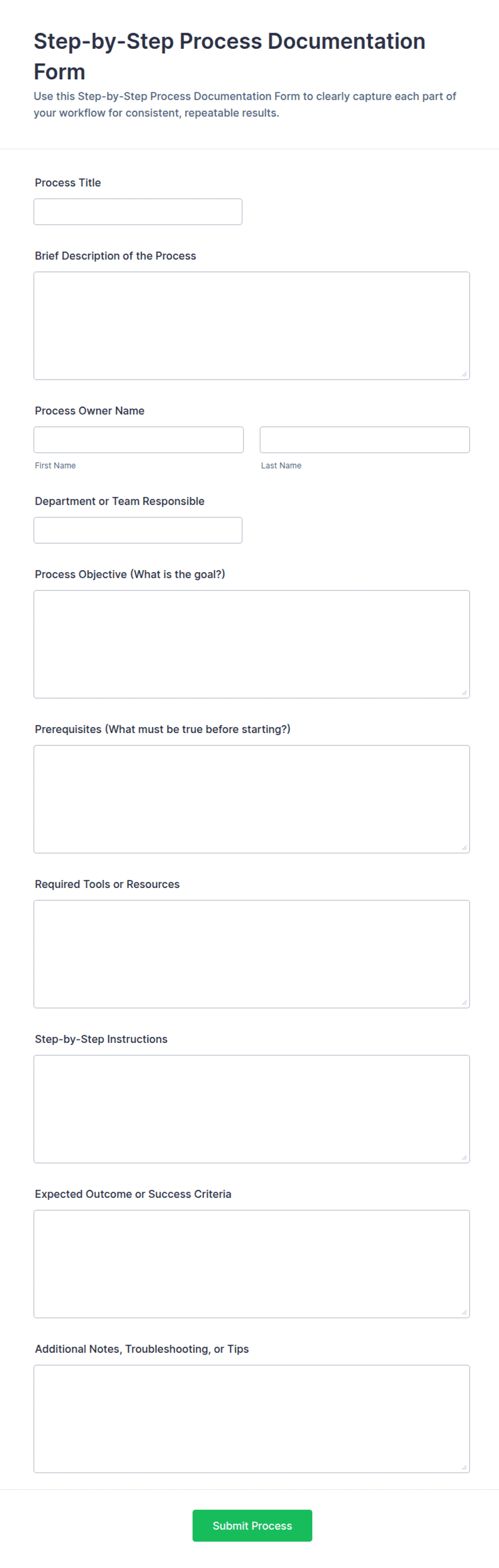 Step-by-Step Process Documentation Form Template | Jotform