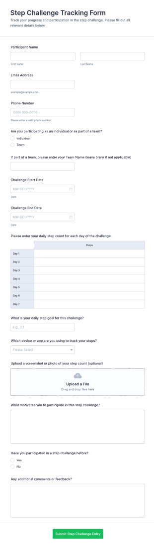 Step Challenge Tracking Form Template