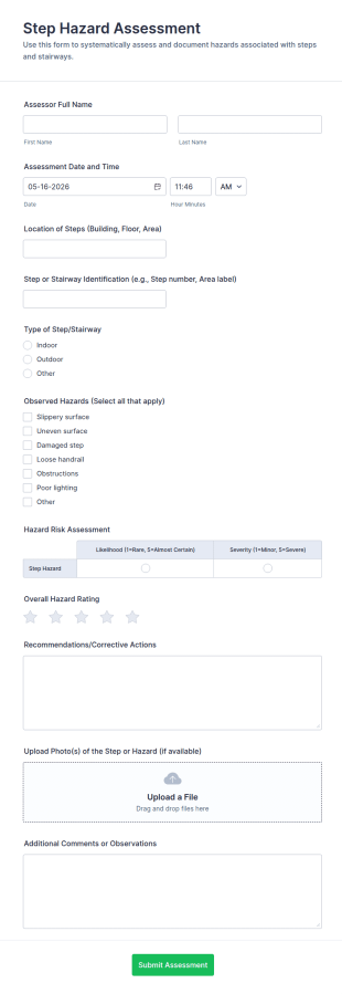 Step Hazard Assessment Form Template