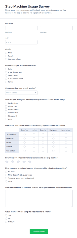 Step Machine Usage Survey Form Template