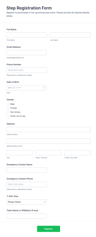 Step Registration Form Template
