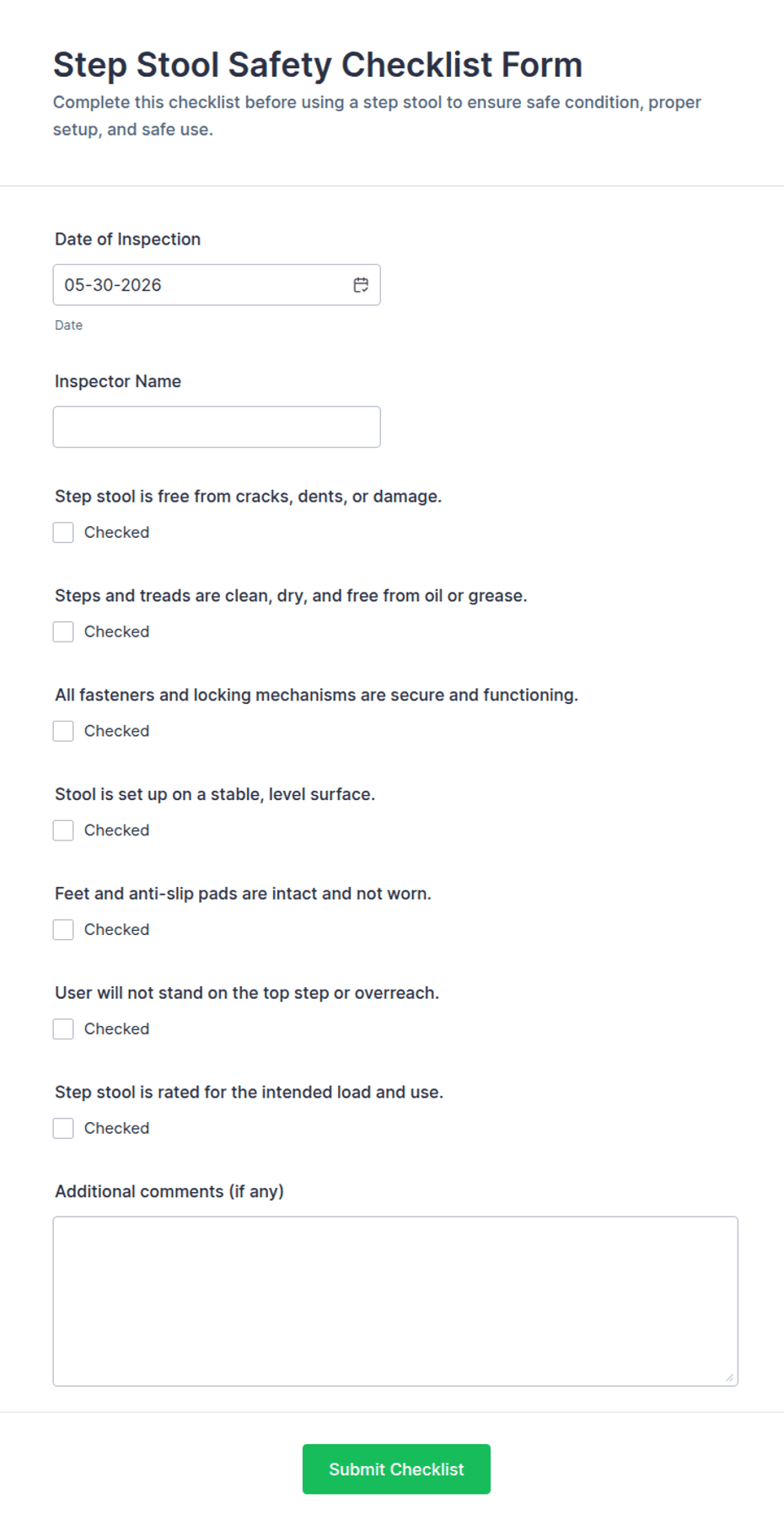 Step Stool Labels Step Stool Safety Checklist Form Template | Jotform