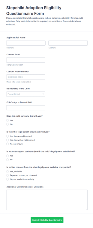Stepchild Adoption Eligibility Questionnaire Form Template
