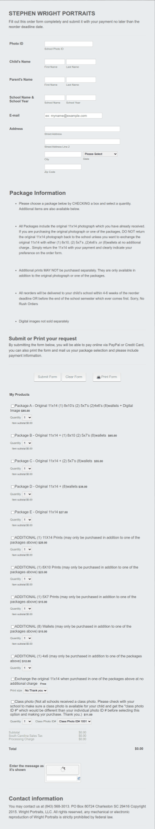 School Photo Order Form Template