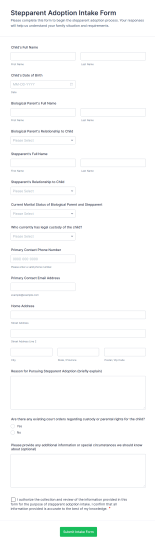 Stepparent Adoption Intake Form Template