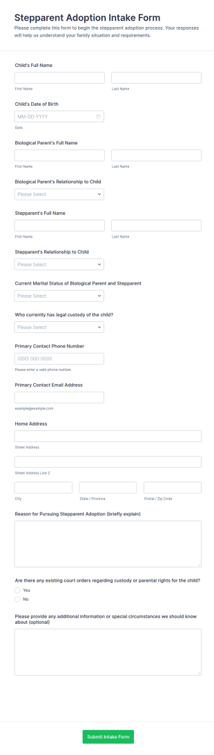 Stepparent Adoption Intake Form Template