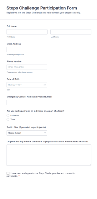 Steps Challenge Participation Form Template