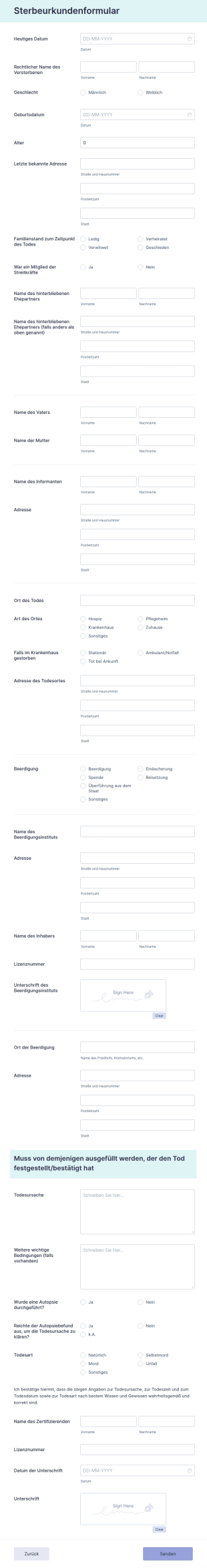 Sterbeurkundenformular