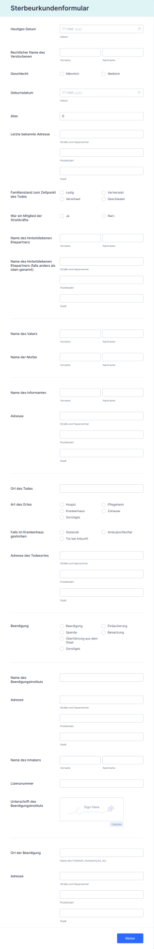 Sterbeurkundenformular