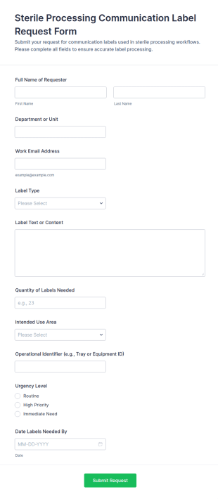 Sterile Processing Communication Label Request Form Template