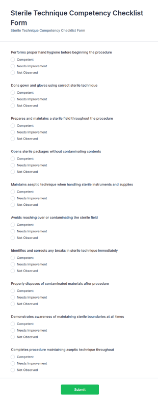 Sterile Technique Competency Checklist Form Template