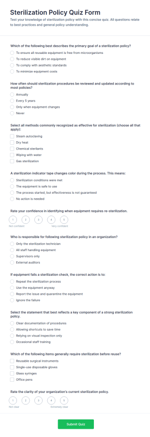 Sterilization Policy Quiz Form Template
