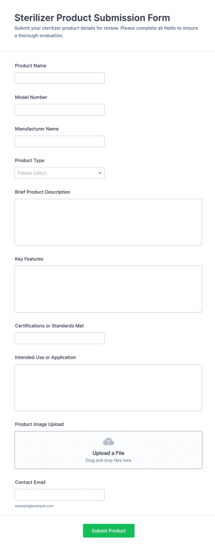 Sterilizer Product Submission Form Template