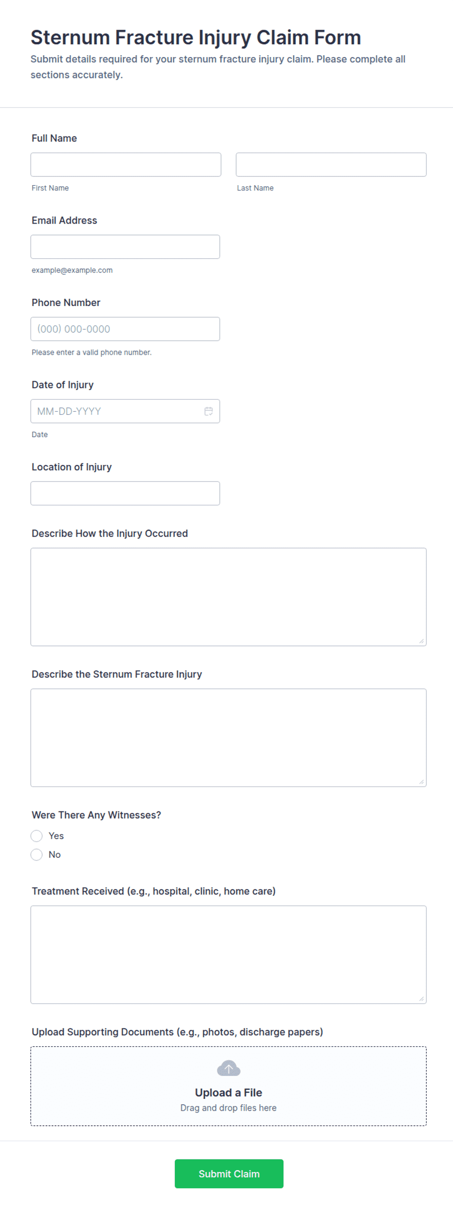 Sternum Fracture Injury Claim Form Template | Jotform