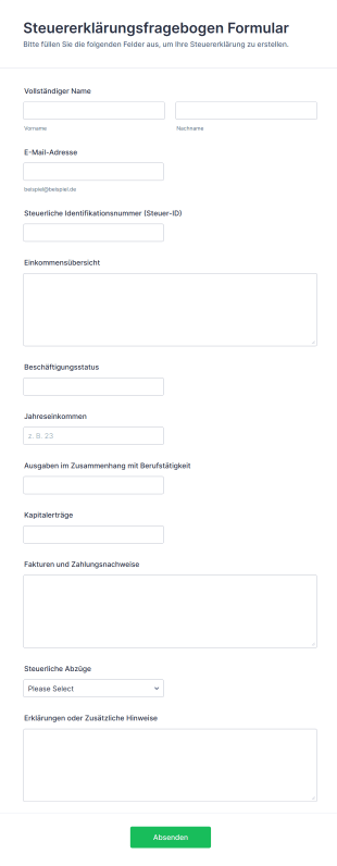 Steuererklärungsfragebogen Formular
