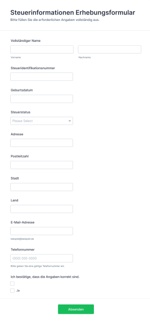 Steuerinformationen Erhebungsformular
