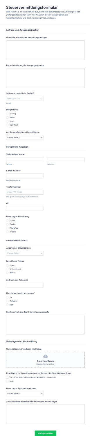 Steuerverweisungsformular