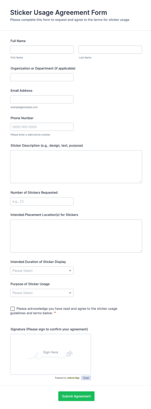 Sticker Usage Agreement Form Template