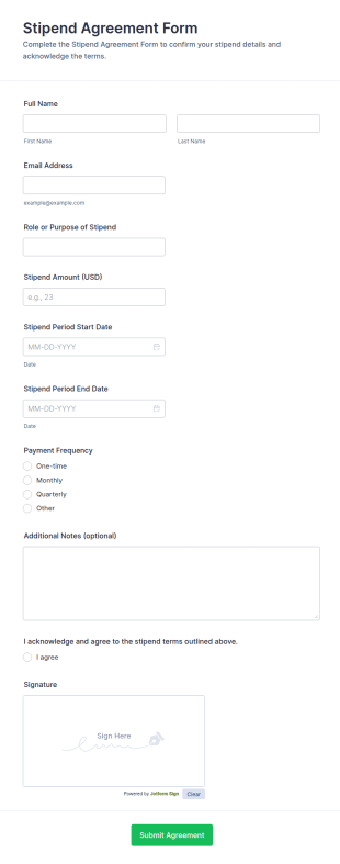 Stipend Agreement Form Template