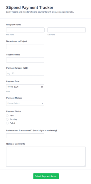 Stipend Payment Tracker Form Template