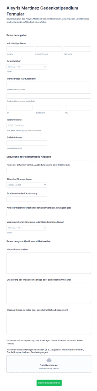 Stipendienbewerbung Form