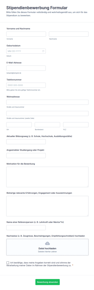 Stipendienbewerbung Formular