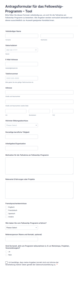 Stipendienprogramm Bewerbung Formular