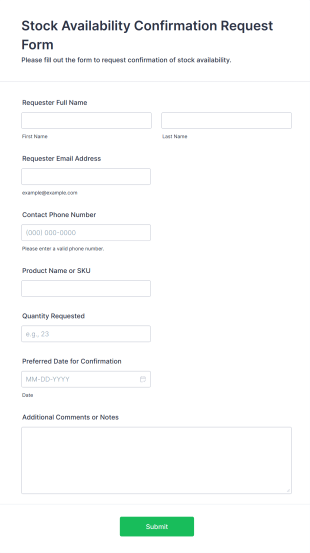 Stock Availability Confirmation Request Form Template
