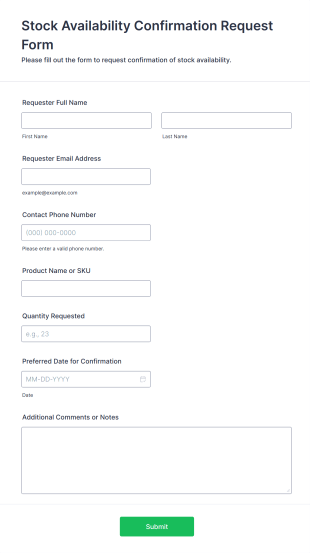 Stock Availability Confirmation Request Form Template