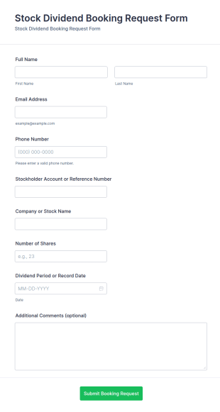 Stock Dividend Booking Request Form Template