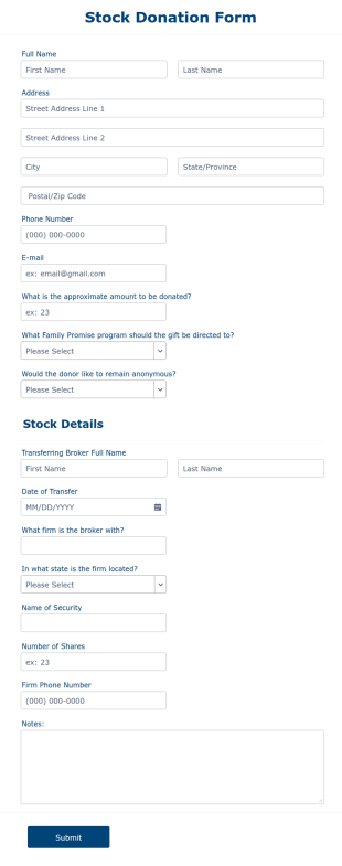 Stock Donation Form Template