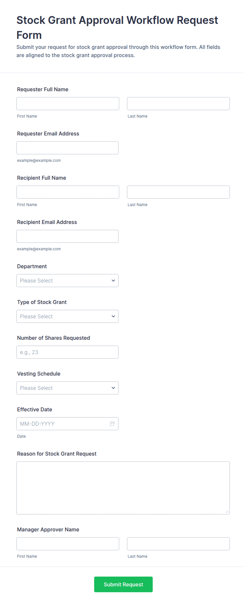 Stock Grant Approval Workflow Request Form Template | Jotform