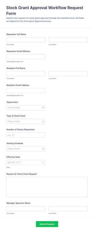 Stock Grant Approval Workflow Request Form Template