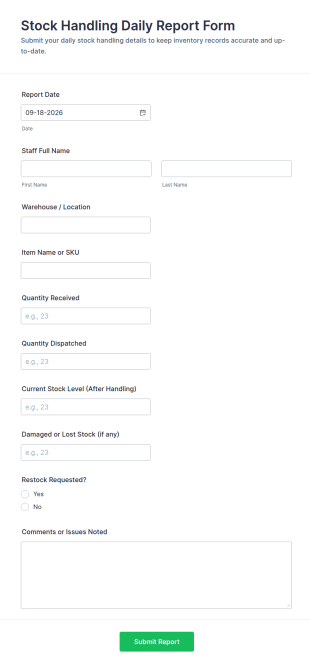 Stock Handling Daily Report Form Template
